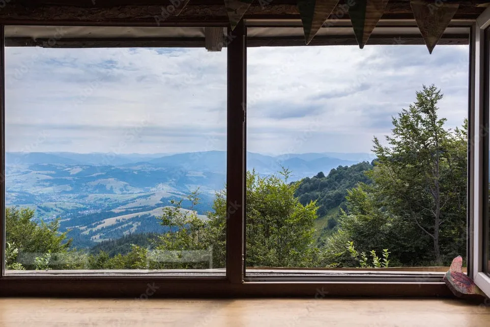Sliding window with a mountain view