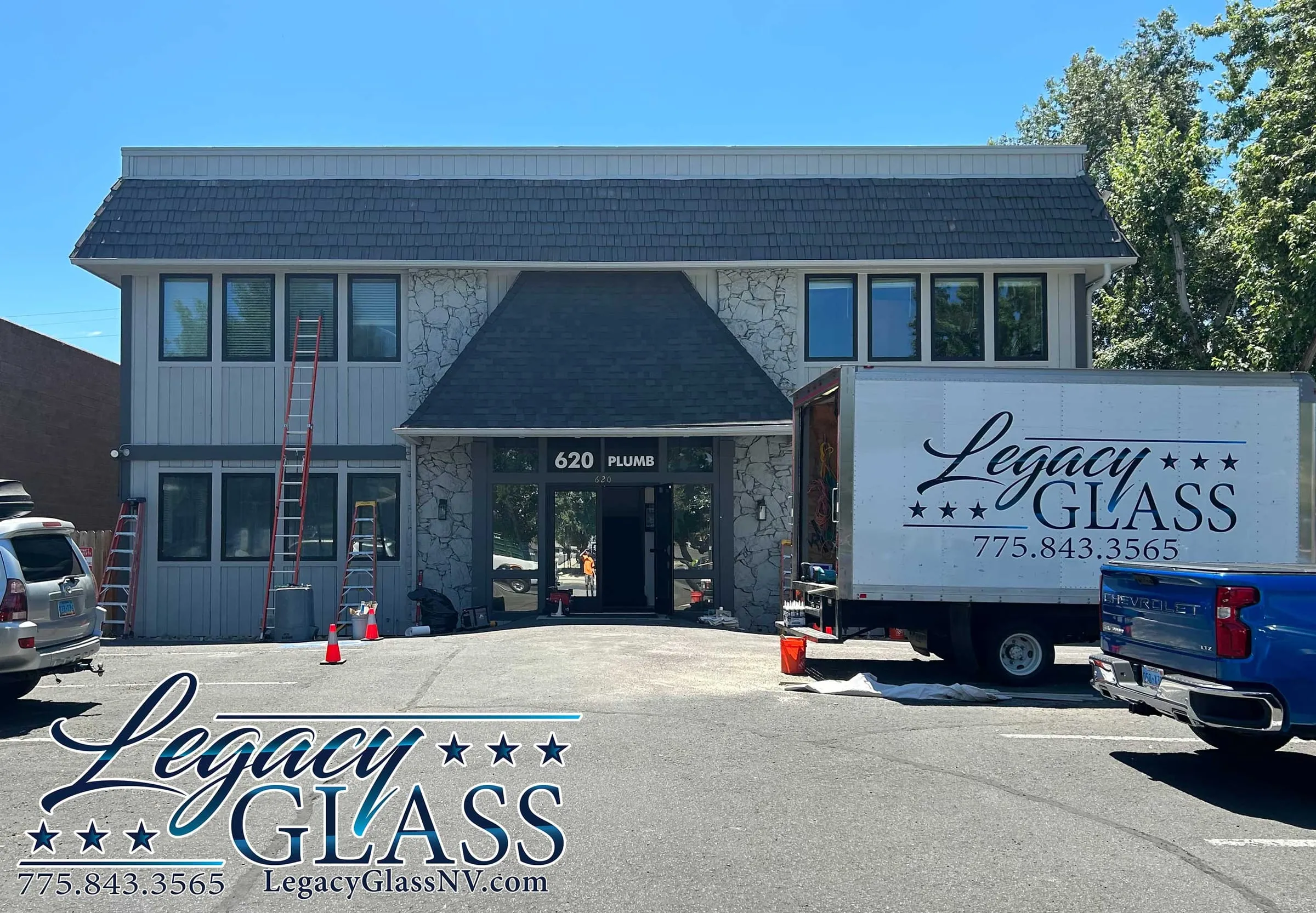 Commercial office building on Plumb Lane in Reno with new windows installed
