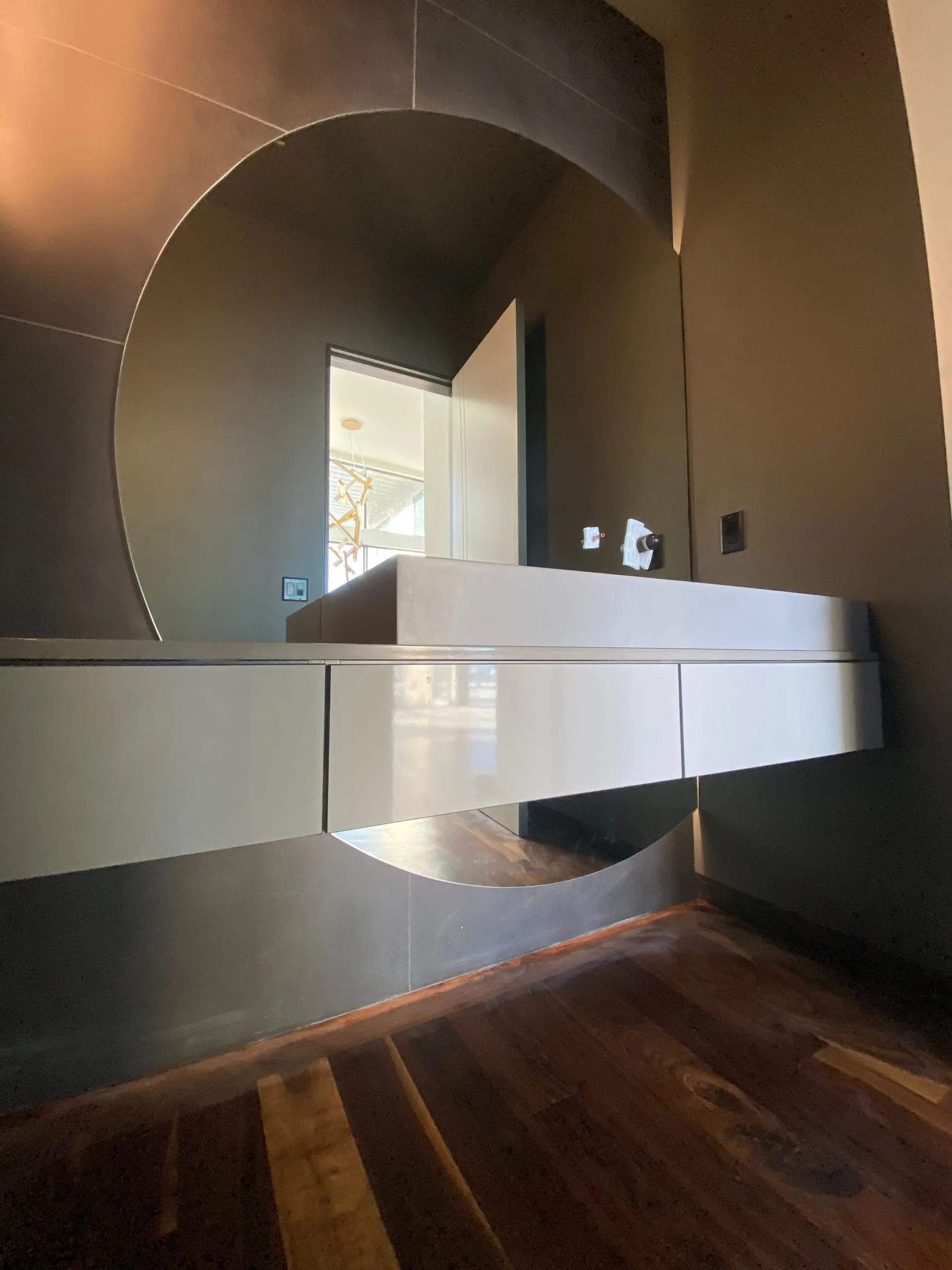 Large custom round bathroom mirror